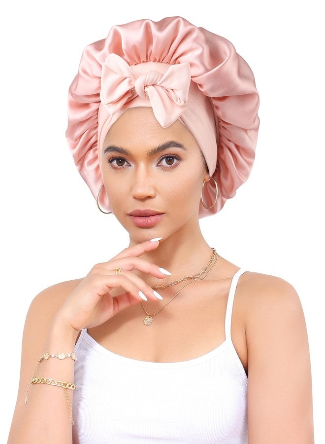 سي اتش ال اي انس اس قبعة نوم حريرية مصنوعة من شعر التوت بنسبة 100% للنساء، غطاء للشعر مع شريط مطاطي (وردي) - Image 1